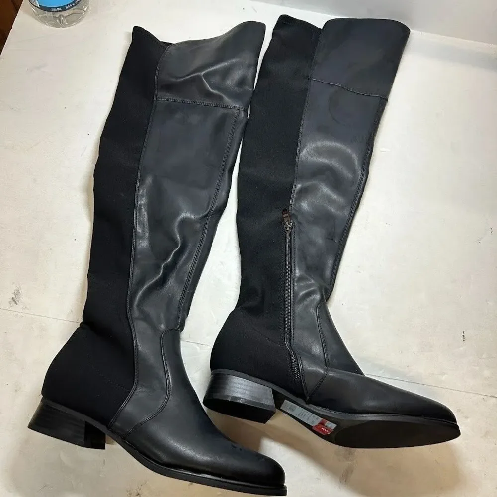Marc Fisher Womens 8 M Black Faux Leather Terra Over The Knee Boots DISPLAY RW2